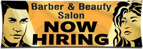 Vista 10 de Cartel de Barber & Beauty Salon Now Hiring (1 pie x 3 pies), cartel colorido de vinilo para pared, cartel de Anuncio Peluqueria Belleza