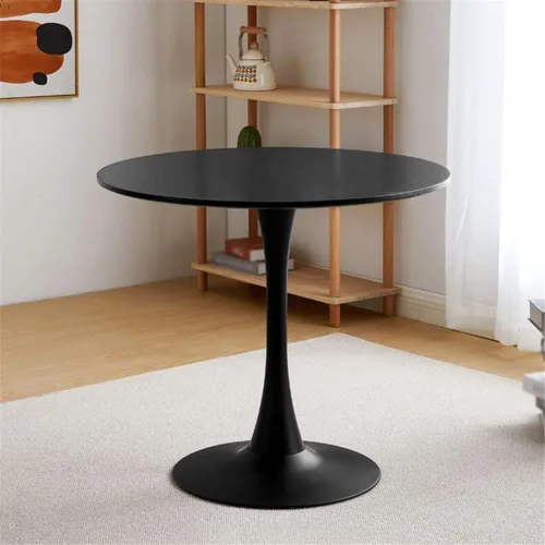 Vista 2 de Mesa de comedor moderna redonda de madera maciza con base de tulipán, muebles de comedor, mesa pequeña para comedor, cocina, ocio, mesa de café Negro