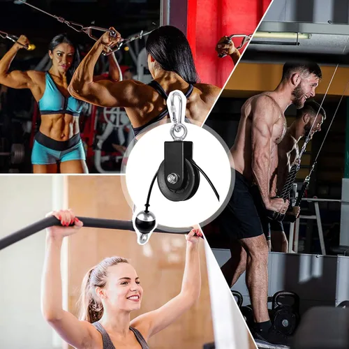 Vista 7 de SERTT Sistema de polea de gimnasio, rueda de polea giratoria de fitness con mosquetón de correa para colgar, bloque de polea giratorio para 1 unidad.