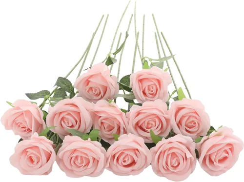 Vista 8 de 12 rosas artificiales de terciopelo sintético para decoración del hogar y boda (rosa perla, negro)