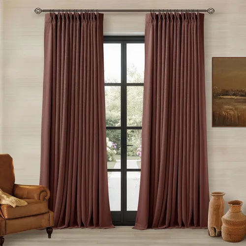 Vista 225 de Juego de 2 paneles de cortinas plisadas negras de 80 pulgadas para sala de estar, cortinas plisadas de lino con forro de 80 pulgadas de largo, 100%