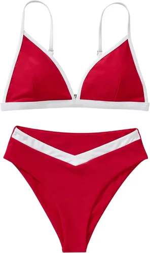 Vista 3 de SUUKSESS Conjunto de bikini triangular de corte alto para mujer, traje de baño sexy de cintura alta de 2 piezas