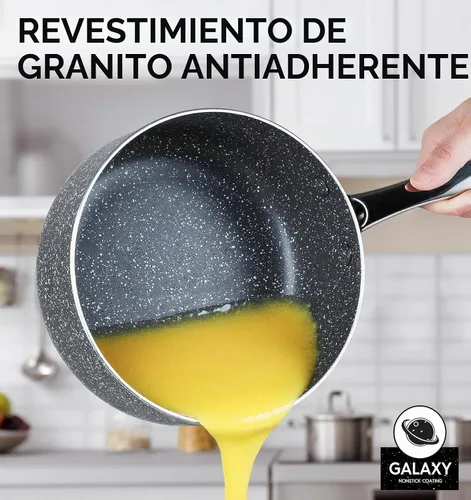 Vista 2 de MICHELANGELO Cacerola con tapa, cacerola de 1 cuarto de galón con tapa de granito, cacerola antiadherente con mango de acero inoxidable, cacerola