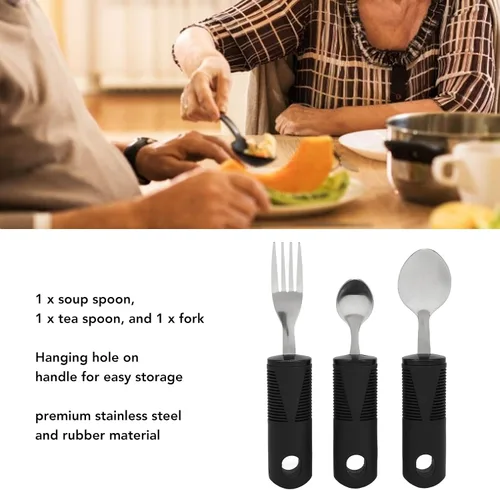 Vista 4 de YUYTE Special Supplies - Juego de utensilios adaptativos de 3 piezas, sin peso, asas antideslizantes para temblores de manos, artritis, parkinson