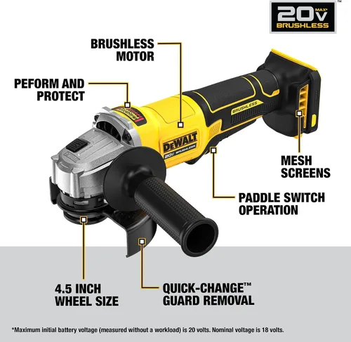 Vista 4 de DEWALT 20V MAX Cordless Brushless Grinder Impact Driver Combo (DCK234D1P1)