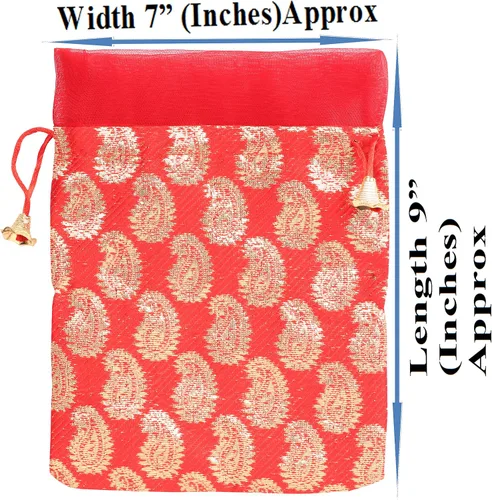 Vista 4 de Handcrafted Traditional Indian MultiColor Colors Drawstring Purse Bag Pouch Potli for Gift Jewelry Packaging