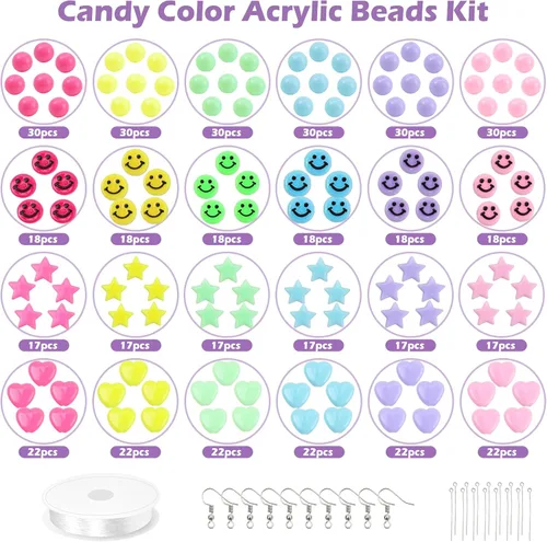 Vista 2 de Miss Rabbit Juego de cuentas de corazón de acrílico de color caramelo, cuentas de estrella de plástico, cuentas pastel lindas para pulseras