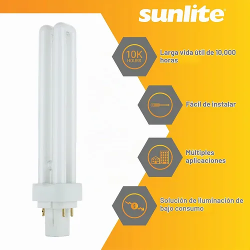 Vista 3 de Sunlite foco de luz fluorescente de 4 pines para enchufar, compacto, de 13 W., PLD13/E/SP27K/10PK, 13watts 2-2700K - Blanco cálido