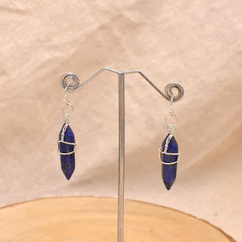 Vista 48 de Pendientes de cristal de punta envuelta en alambre de piedra pulida para mujer Reiki Energy Healing