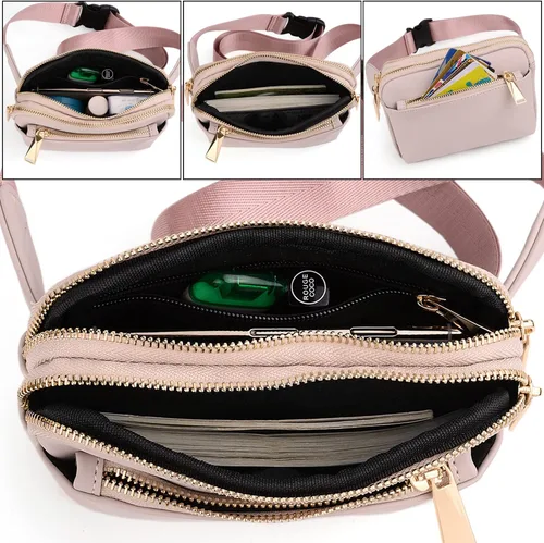 Vista 3 de UTO Riñonera cruzada para mujer, a la moda, cinturón, pecho, cintura, cadera, para ir de compras al aire libre, viajes, senderismo