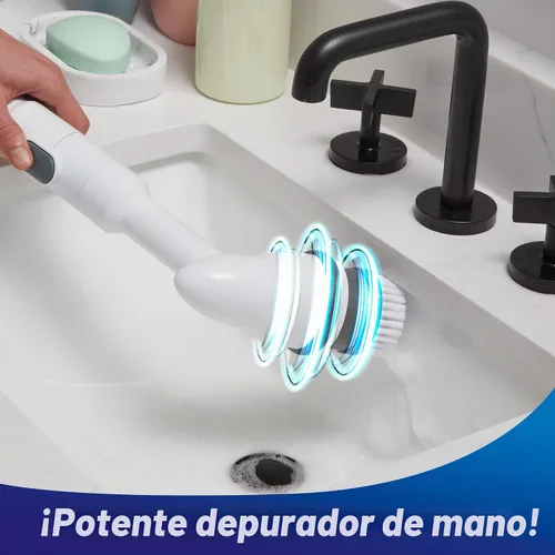 Vista 7 de Voom - Cepillo giratorio eléctrico, cepillo giratorio de ducha inalámbrico con 2 cabezales de cepillo reemplazables y mango ajustable, cepillo