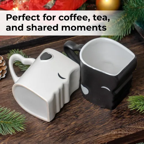 Vista 4 de MIAMIO - Juego de tazas de café/taza de besos para parejas de novia, de cerámica, con caja de regalo para bodas/cumpleaños/aniversario (negro)