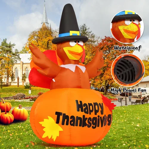 Vista 5 de GOOSH Inflables de Acción de Gracias de 6 pies, decoración al aire libre, pavo inflable con calabaza LED integrados para decoración de fiestas