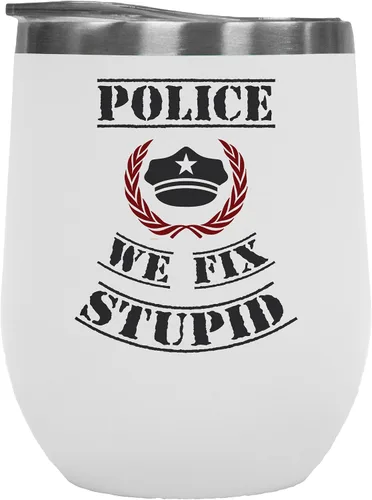 Vista 8 de Police, We Fix Stupid Coffee & Tea Mug or Office Decor for Officer & Cop - 12oz Wine Tumbler Black