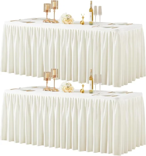 Vista 25 de Paquete de 2 manteles de poliéster negro para mesas rectangulares de 4 pies, cubierta de mesa ajustada sin arrugas, manteles elásticos de 4 pies