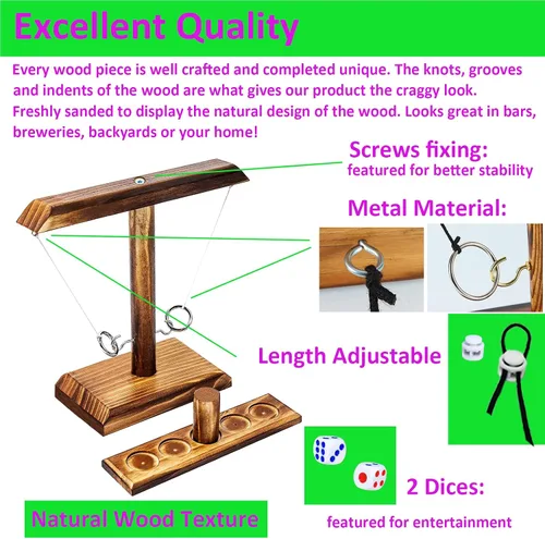 Vista 6 de Juego de lanzamiento de anillos de madera para interiores y exteriores, juego de lanzamiento de anillos para adultos y niños, 9.8 pulgadas