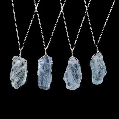 Vista 4 de Collar con colgante de piedras preciosas, piedra de energía áspera, cristales curativos de chakras, plata esterlina 925, chapado en rodio, piedra