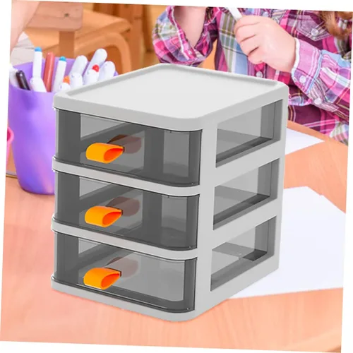Vista 2 de COLLBATH Caja de tres niveles, cajones extraíbles de almacenamiento, contenedor transparente, pequeño escritorio de oficina, organizador