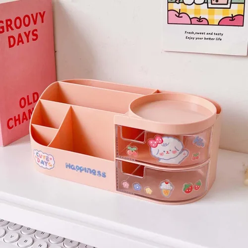 Vista 9 de MLAFE Kawaii - Caja de almacenamiento de artículos de papelería, organizador de maquillaje, suministros de cuenta de mano, lindo organizador Rosa