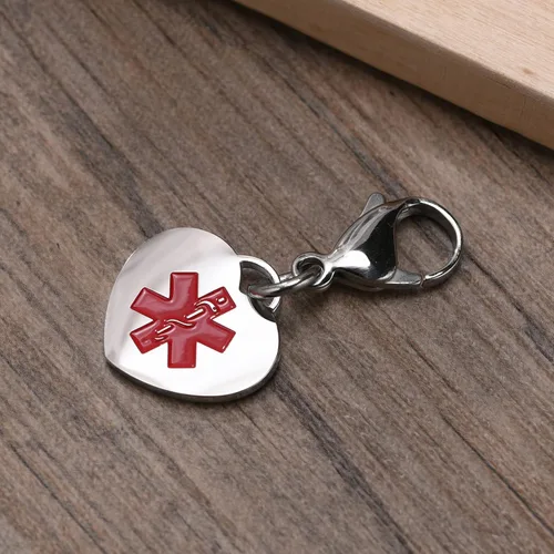 Vista 3 de VNOX Abalorio de alerta médica y dije de identificación con cierre de langosta llavero médico de emergencia para hombres y mujeres
