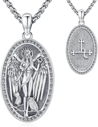 Vista 26 de Collar de pentagrama de plata de ley con triple luna, diosa celta, nudo celta, nudo de brujas, Ankh, sol y luna, Hécate, lilith, Santa Muerte
