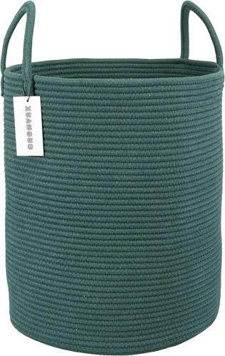Vista 16 de XUANGUO Cesta de cuerda de algodón negro para ropa sucia, cesta de almacenamiento tejida para sala de estar, dormitorio, cesta de cuerda alta