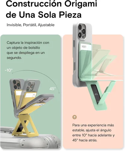 Vista 3 de MOFT MOVAS - Billetera con trípode para teléfono, 3 en 1, soporte magnético compatible con NFC, soporte para tarjetas ajustable de cuero vegano