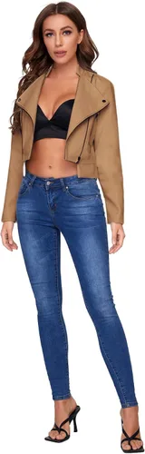 Vista 5 de SheIn Chaqueta corta casual de piel sintética con cremallera frontal para mujer