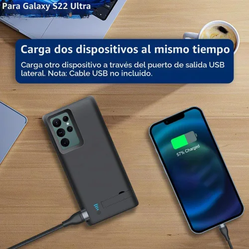 Vista 6 de Funda de batería para Samsung Galaxy S22 Ultra, funda de carga de batería extendida recargable de 5000 mAh, añade 100% jugo extra, no para S22