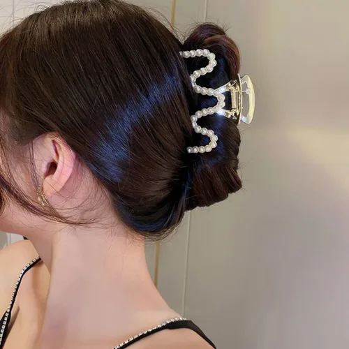 Vista 6 de Pinzas para el Cabello con Diamantes de Imitación, Textention Pinzas de Garra con Perlas de 3.4 Pulgadas para Cabello Grueso, Sujetadores