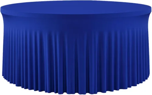 Vista 55 de Mantel redondo de 60 pulgadas en negro para mesas de 5 pies, funda de mesa ajustada de elastano con borde elástico y falda, lavable, sin arrugas