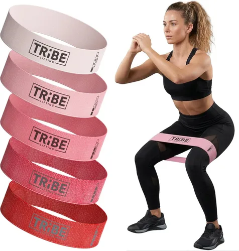 Vista 15 de Tribe Lifting - Bandas de resistencia de tela para glúteos y piernas Juego de 5 bandas de tela para entrenamiento Bandas gruesas de glúteos