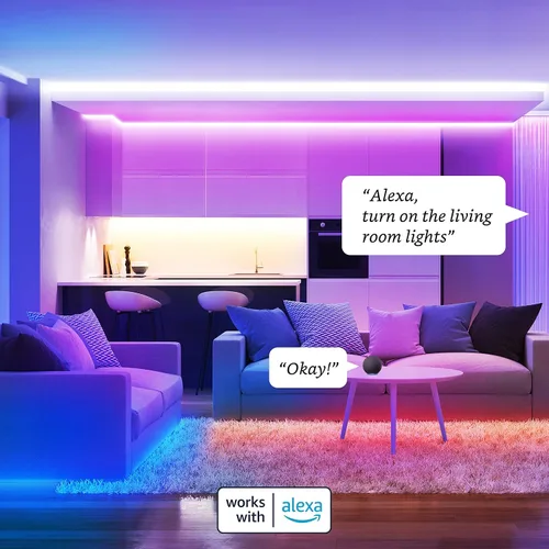 Vista 4 de Sengled - Tira de luz LED multicolor inteligente de malla Bluetooth, 16.4 pies, funciona con Amazon Echo y Alexa, alto brillo con 16 millones