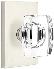 Vista 4 de Emtek Juego completo de simulación, roseta rectangular moderna, perilla de cristal Windsor moderna (latón satinado)