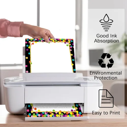 Vista 3 de 100 hojas de confeti de regreso a clases, papel de papelería negro de 8.5 x 11 pulgadas, papel para impresora de borde de computadora, papel