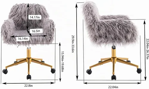 Vista 3 de KCC Silla de escritorio de oficina esponjosa, silla giratoria moderna de pelo sintético con ruedas, sillas de acento suaves, cómodas, elegantes