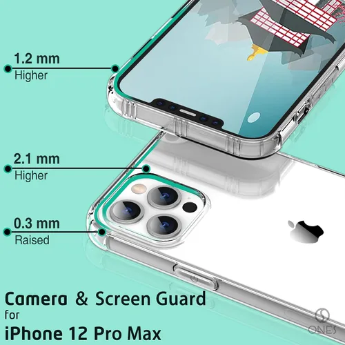 Vista 5 de ONES Funda delgada transparente para iPhone 12 Pro Max - Protector de silicona TPU suave con protección militar contra caídas, bolsas de aire a