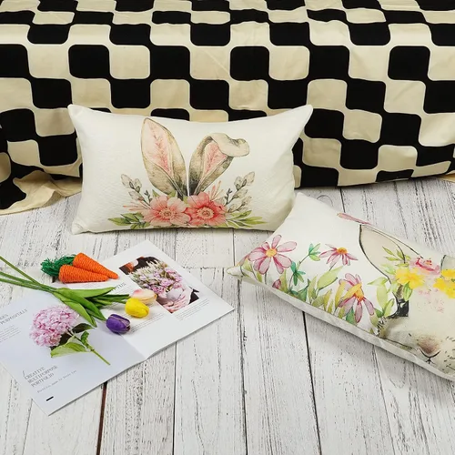 Vista 4 de ONWAY Juego de 2 fundas de almohada de Pascua de conejo de 12 x 20 pulgadas, fundas de almohada lumbares decorativas de primavera de temporada