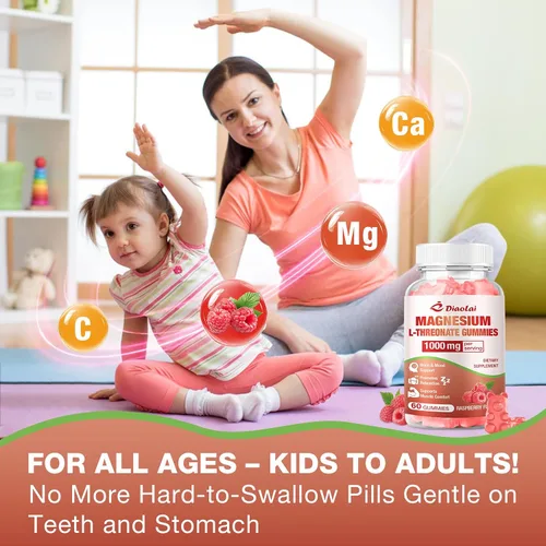 Vista 7 de Gomitas de magnesio L-treonato de 1000 mg - Suplemento cerebral para memoria y concentración para adultos y niños - Sin azúcar, sin OMG, sabor a