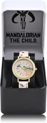 Vista 4 de Accutime Lucas Star Wars Mandalorian Baby Yoda Reloj analógico para mujer, piel sintética rosa, reloj analógico femenino (Modelo: MNL5029AZ)