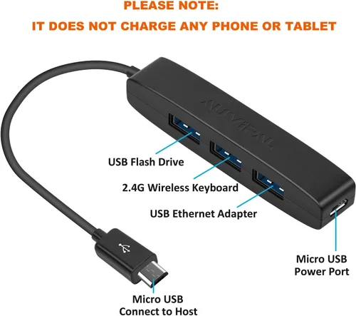 Vista 4 de Adaptador de Hub OTG Micro USB de 3 Puertos (3 Puertos USB + Puerto de Alimentación) para Fire Stick 4K, PlayStation Classic, Raspberry Pi Zero