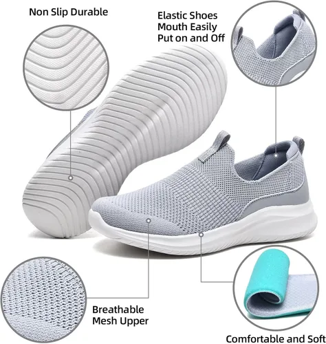 Vista 5 de TIOSEBON Tenis para caminar para mujer, tenis de punto sin cordones, cómodos tenis de malla
