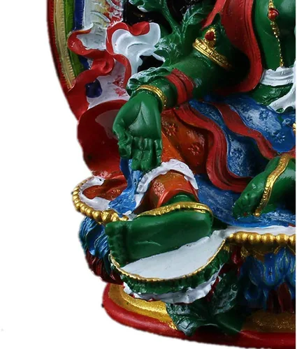 Vista 9 de Green Tara Buddha,Figura budista pequeña tántrica,Mango de resina hecho a mano plateado figura tibetana
