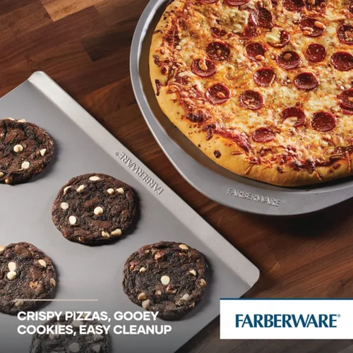 Vista 6 de Farberware GoldenBake - Juego de bandeja para hornear antiadherente y sartén para pizza, 2 piezas, gris