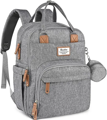 Vista 14 de RUVALINO Mochila para Pañales - Bolsa de Bebé Expandible con hasta 50% Más de Capacidad - Bolsa de Artículos Esenciales para Bebé con Cambiador