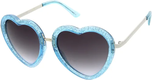 Vista 2 de zeroUV Lentes de sol con forma de corazón de sien de metal transparente con marco de purpurina para mujer, 2.087in