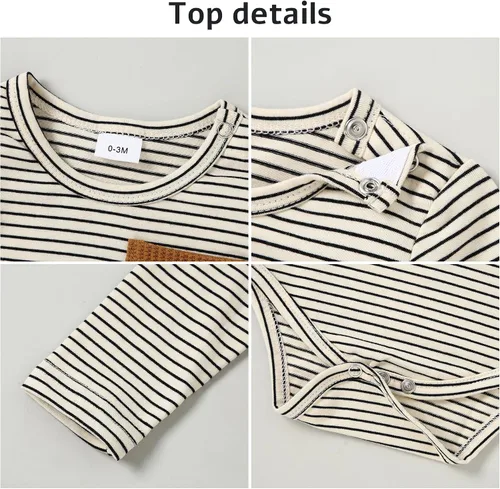 Vista 3 de CARETOO Ropa de bebé recién nacido, mameluco para otoño e invierno, 2 piezas, overol de manga larga a rayas, 0-18 meses