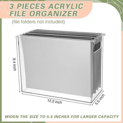 Vista 3 de Thenshop Organizador de archivos acrílicos de 3 piezas, caja de archivos de acrílico para escritorio con asa, carpeta para colgar, caja de archivo