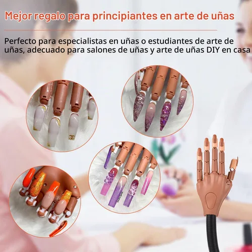 Vista 4 de MEKK - Mano de práctica con puntas, mano de práctica flexible para uñas acrílicas