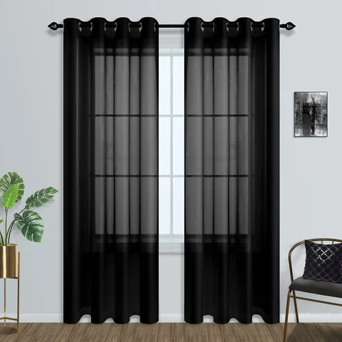 Vista 5 de Mrs.Naturall Cortinas transparentes negras de 84 pulgadas y cortinas opacas para decoración de dormitorio y sala de estar